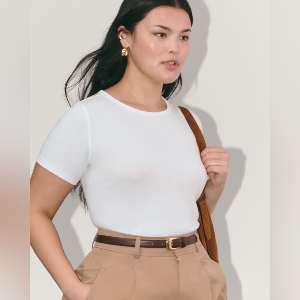 New Everlane The Luxe Rib Crew Top White Medium Short Sleeve - Picture 3 of 14